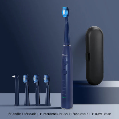 Electric Sonic Toothbrush USB Rechargeable Adult 360 Days Long Battery Life IPX7 4 Replacement Heads Travel Box SG-575